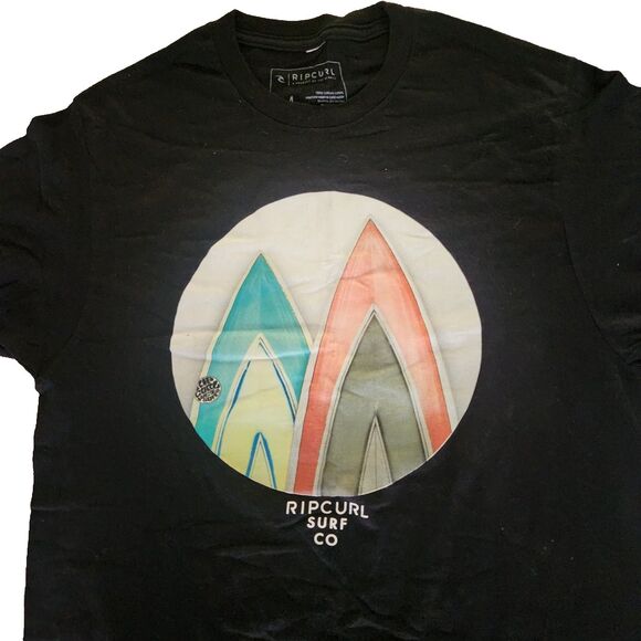 RIP CURL Surf Co. Men's Medium Black Short Sleeve Tee Surf Beach 100% Cotton - Picture 2 of 5